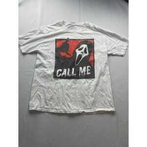 Scream Ghost Face Call Me T Shirt White Large Athletic Fit Horror Movie Hallowee